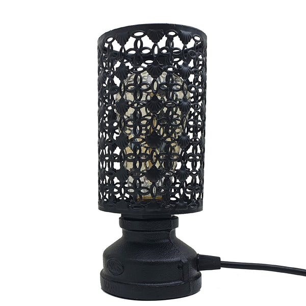 Antieke messing tafellamp met zwart kooiontwerp ~4076 – Nee / Tafellamp + Bloemenkooi