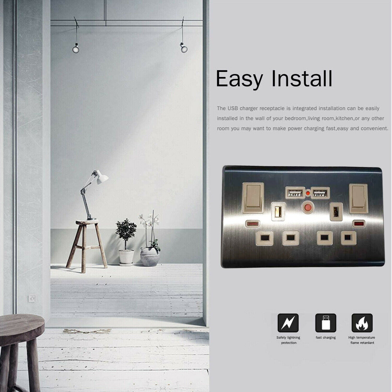 Double Mains Socket With USB