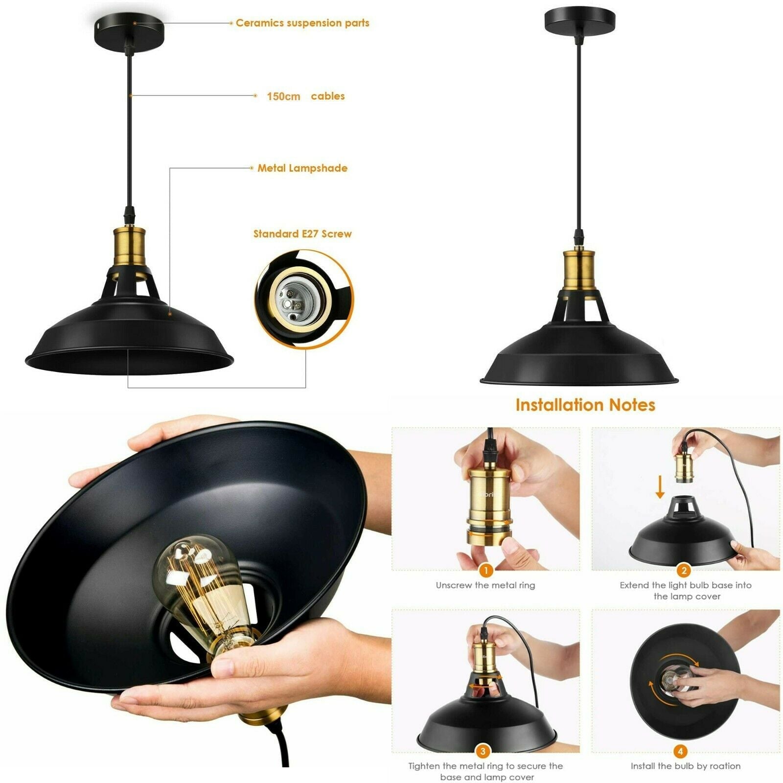 Matte black metal pendant light with a vintage-inspired design