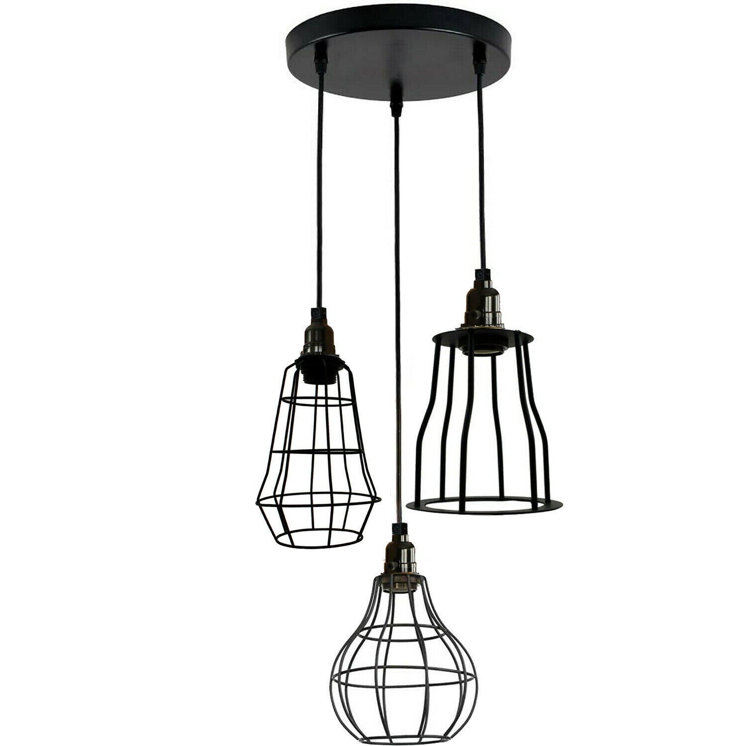 Modern Style 3 point pendant set ceiling light fixture bulb guard cage lights loft hanging set~2012 - LEDSone UK Ltd