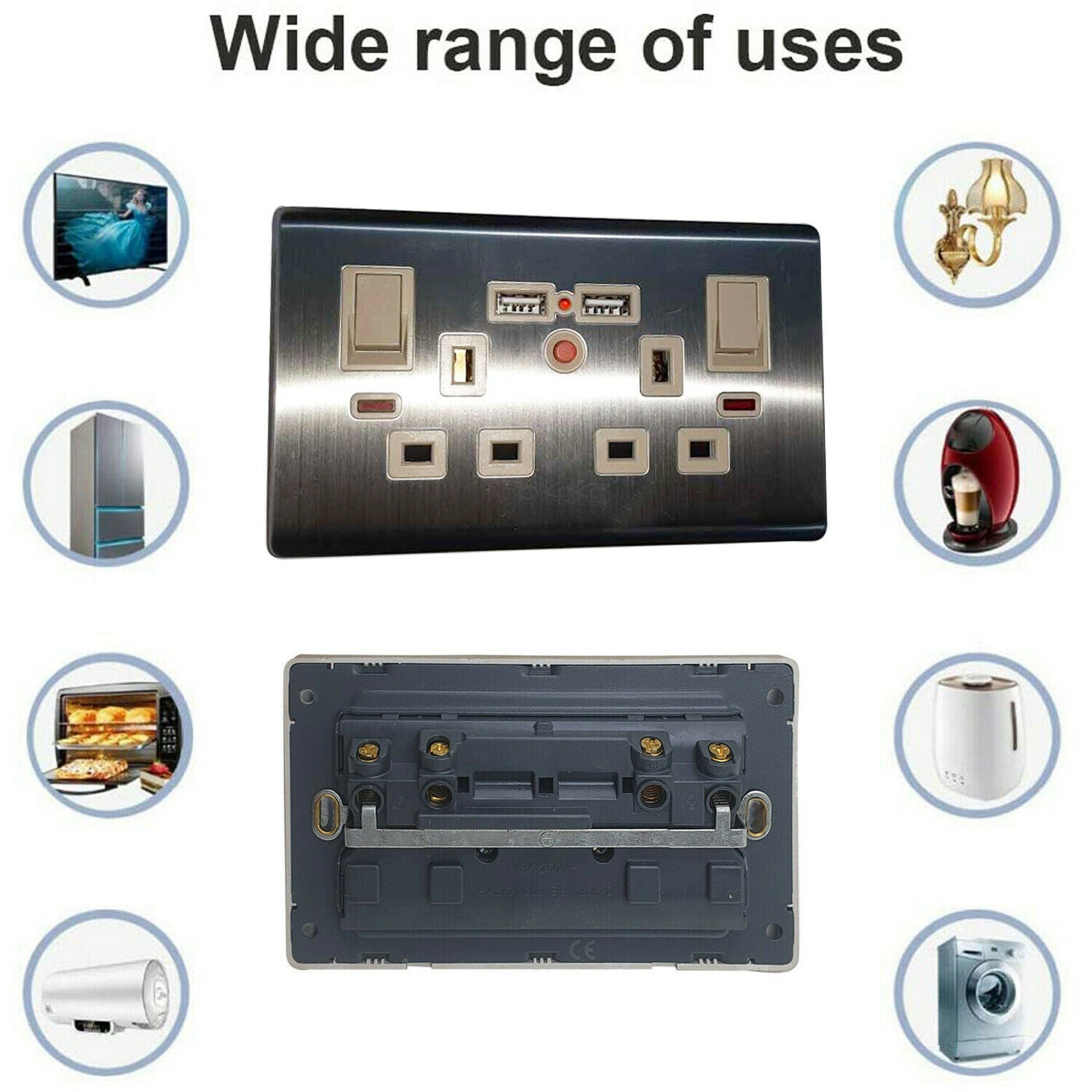 Double Mains Socket With USB