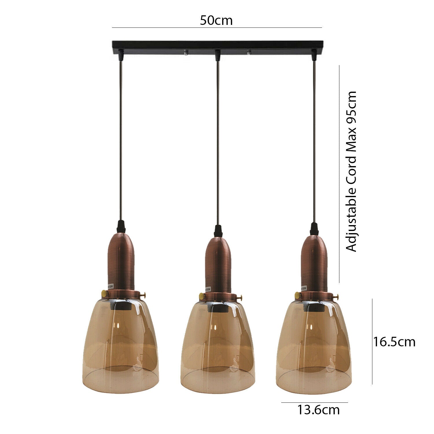 3 Head Retro Ceiling Light Glass Vintage Industrial E27 Base Holder Pendant Lamp UK~2095 - LEDSone UK Ltd