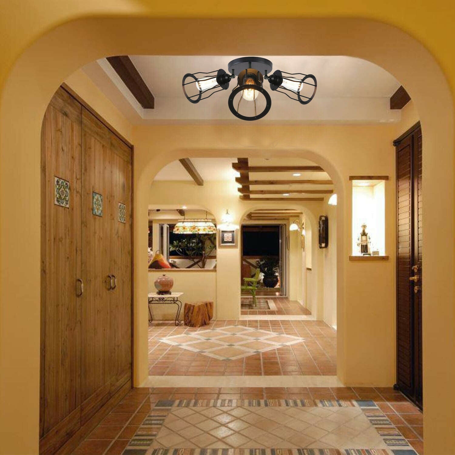 Ceiling Light 3 Shade Modern Industrial Vintage Cage Style Fitting Metal Flush Mount~2014 - LEDSone UK Ltd