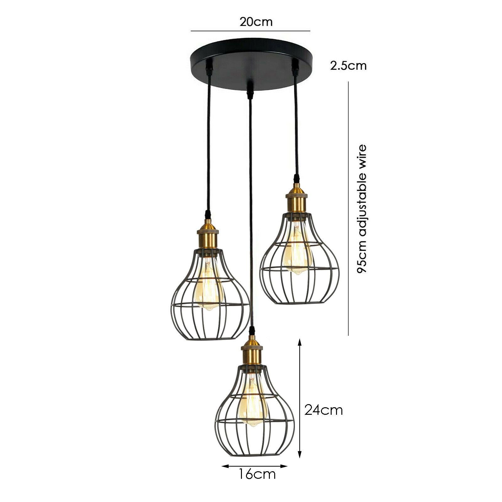 Vintage Modern Industrial Wire Cage Style Retro Ceiling Pendant Light 3 Head Ceiling Lamp