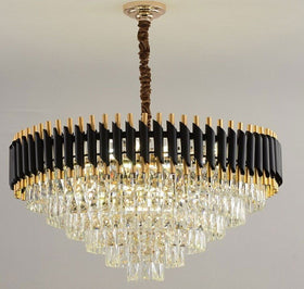 Moderne kristallen zwarte gouden kroonluchter met bijpassende wandlampen~4118