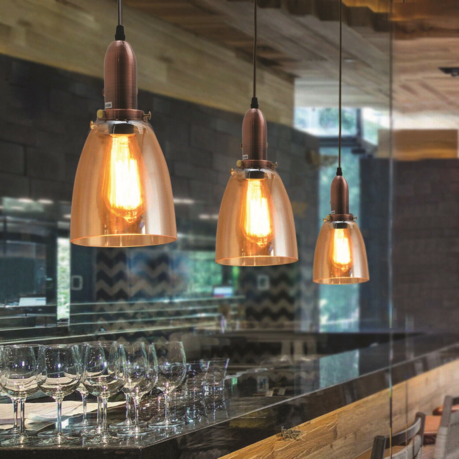 3 Head Retro Ceiling Light Glass Vintage Industrial E27 Base Holder Pendant Lamp UK~2095 - LEDSone UK Ltd