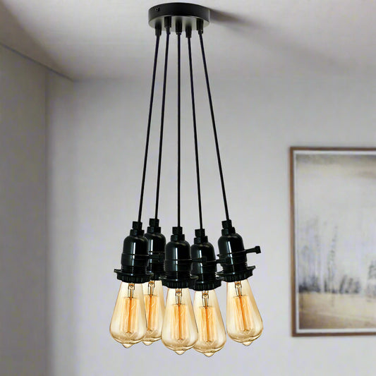 Multi Way Black Modern Ceiling Pendant Fitting LED Light Bulbs Lampshade UK~2257 - LEDSone UK Ltd