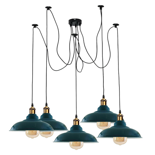 5-weg Spider plafond hanglamp metalen gebogen kap ~ 3399 – Cyaanblauw / Nee