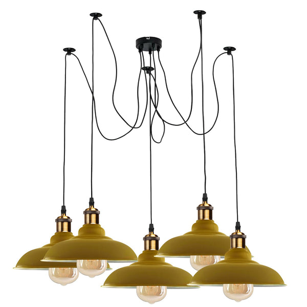 5-weg Spider plafond hanglamp metalen gebogen kap ~ 3399 – Geel / Nee