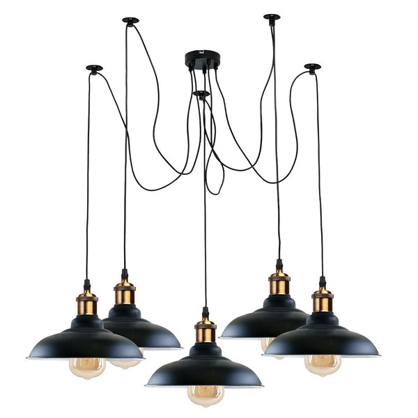 5-weg Spider plafond hanglamp metalen gebogen kap ~ 3399 – Zwart / Nee