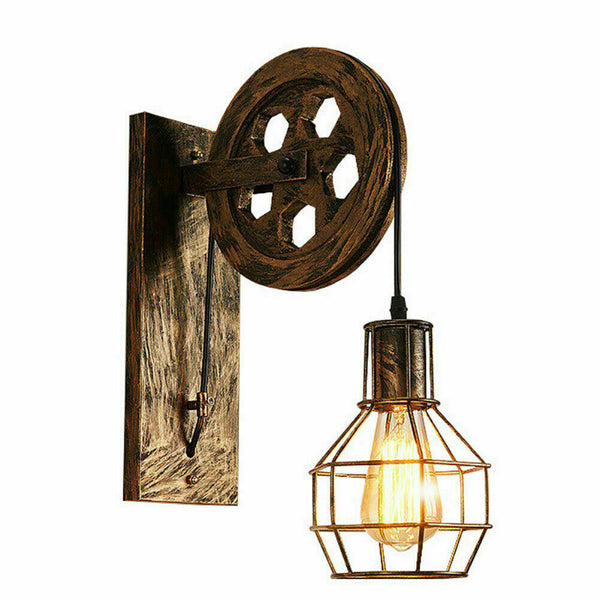 Vintage industriële wandlamp E27 fitting katrolwiel wandlamp~2231 – Geborsteld koper