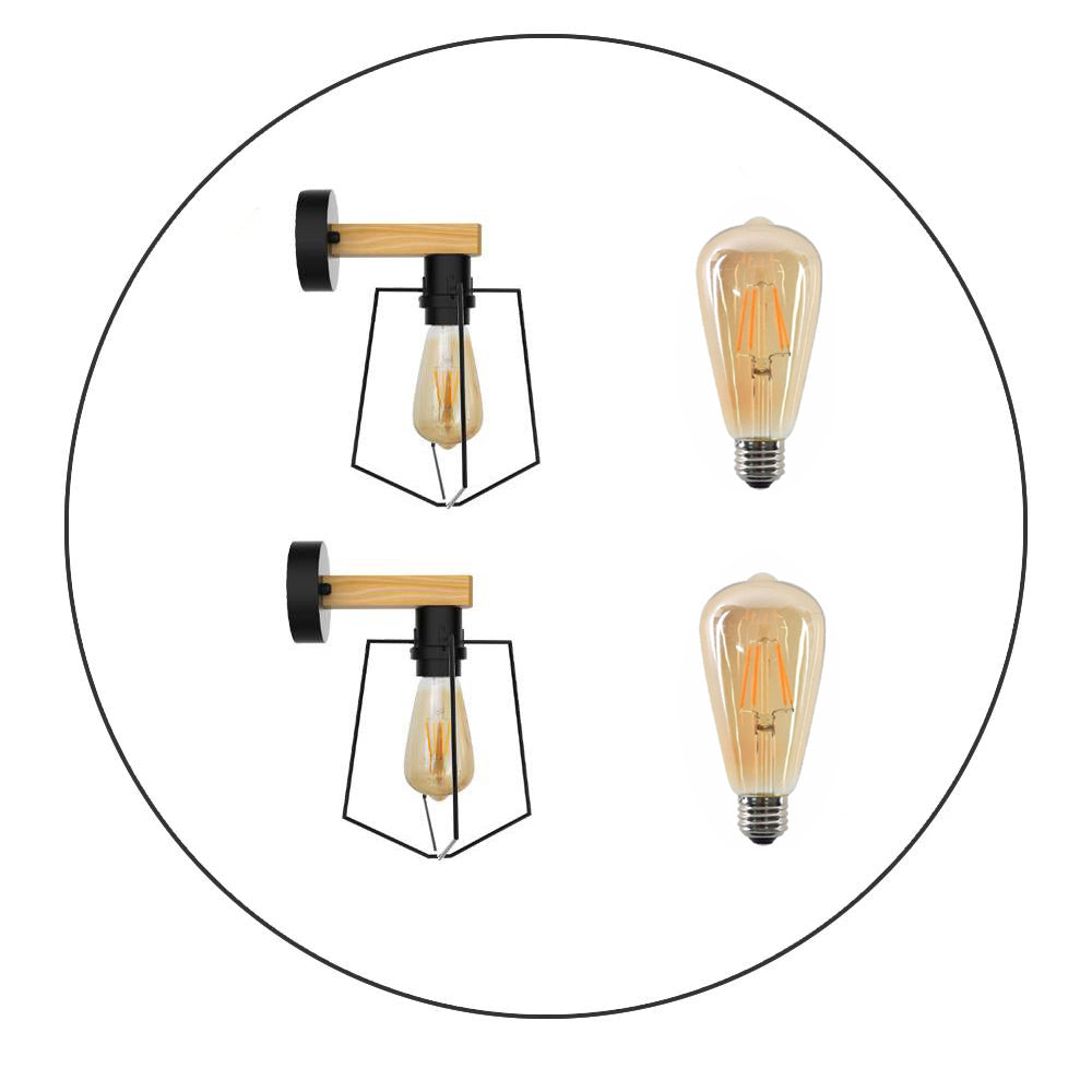 2Pack E27 Modern Industrial Retro Wall Lights with FREE Bulbs Fittings Indoor Sconce Wood Metal Lamp - Shop for LED lights - Transformers - Lampshades - Holders | LEDSone UK