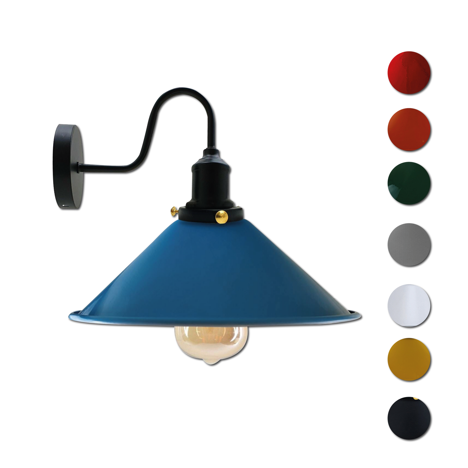 Vintage Industrial Swan Neck Wall Light Indoor Sconce Metal Cone Shape Shade~3391 - LEDSone UK Ltd